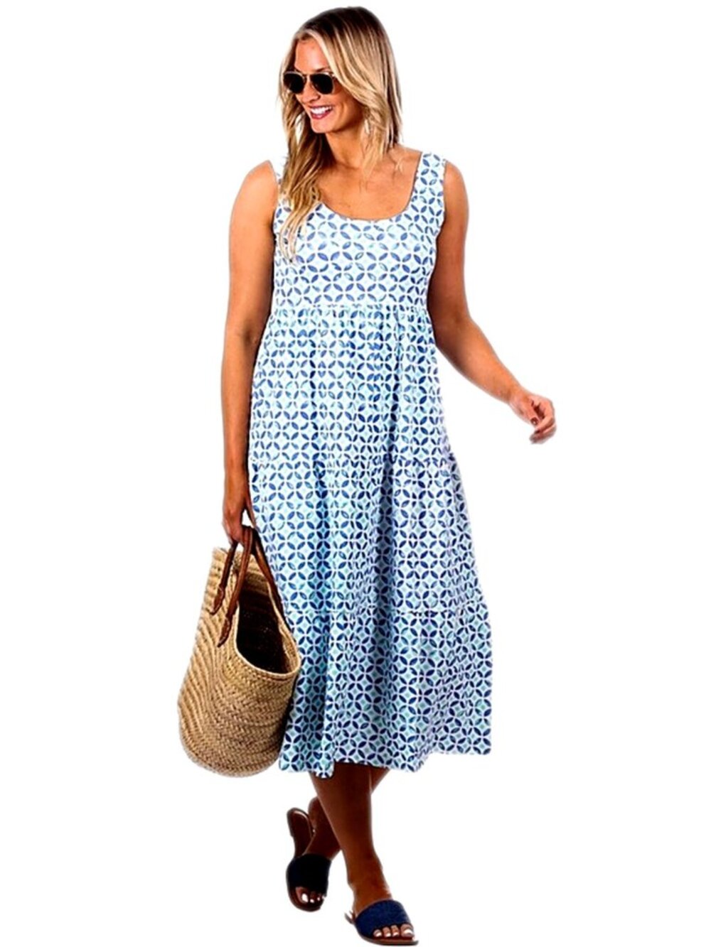 Duffield Lane Women’s Cotton Dress Maxi Summer The Lucy Dress Blue size Large